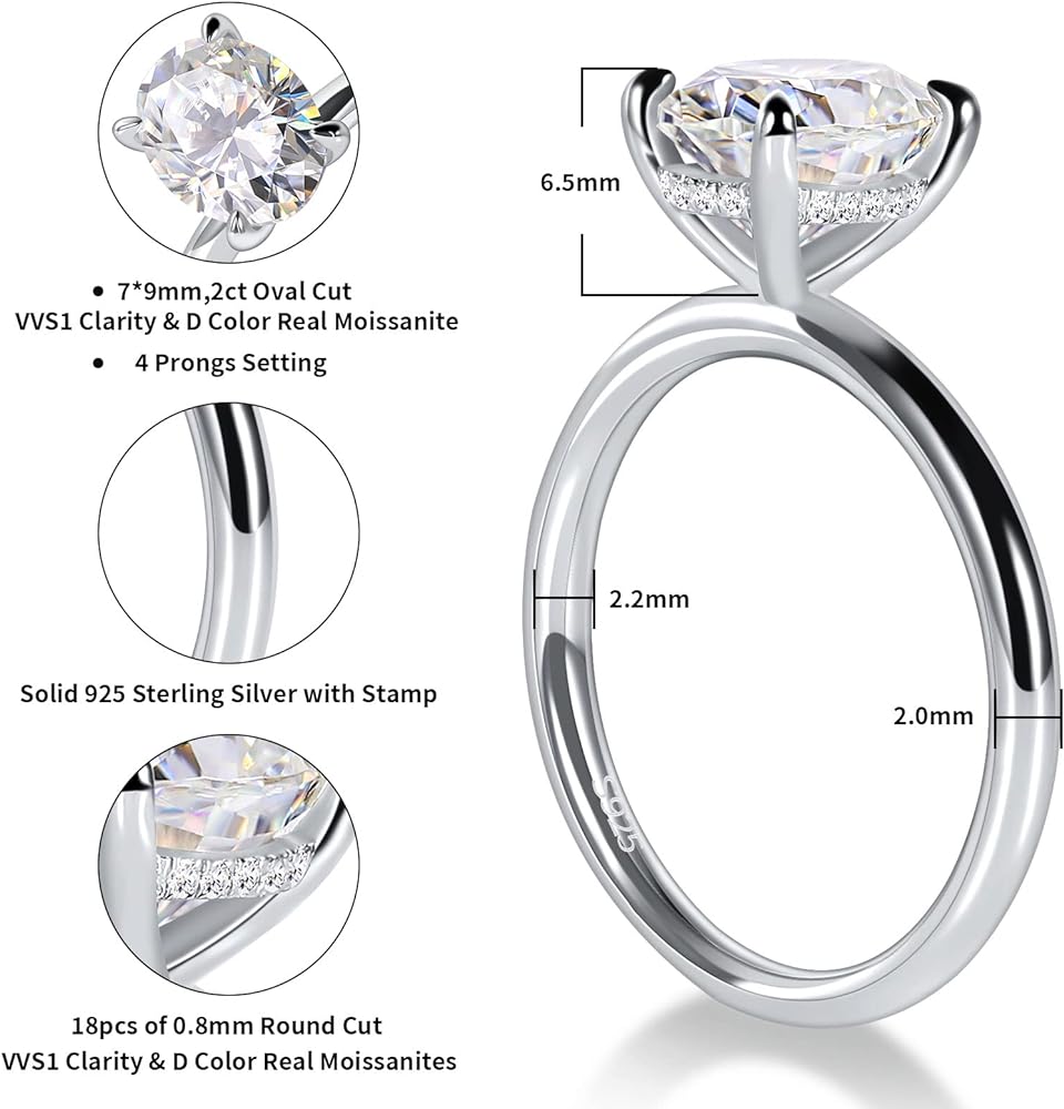 100% Oval Shaped Moissanite Women's Ring